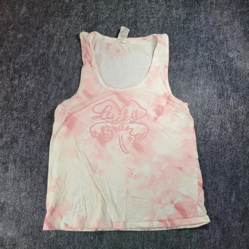 Lucky Brand Pink Tie Dye Clover Graphic Tank Top Cotton Stretch Summer Medium